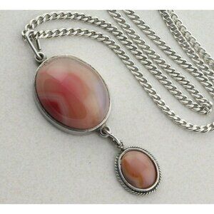 Sterling Silver Apricot Agate Necklace 18.5 inch chain Large Bold